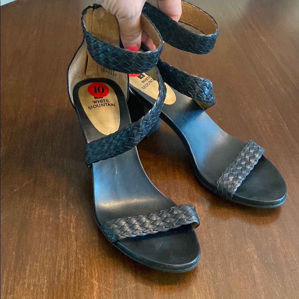 White Mountain Black Heels with Ankle Strap